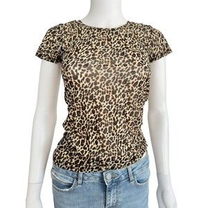 SPARKZ COPENHAGEN Leopard Animal Print Short Sleeve Top  S  NEW